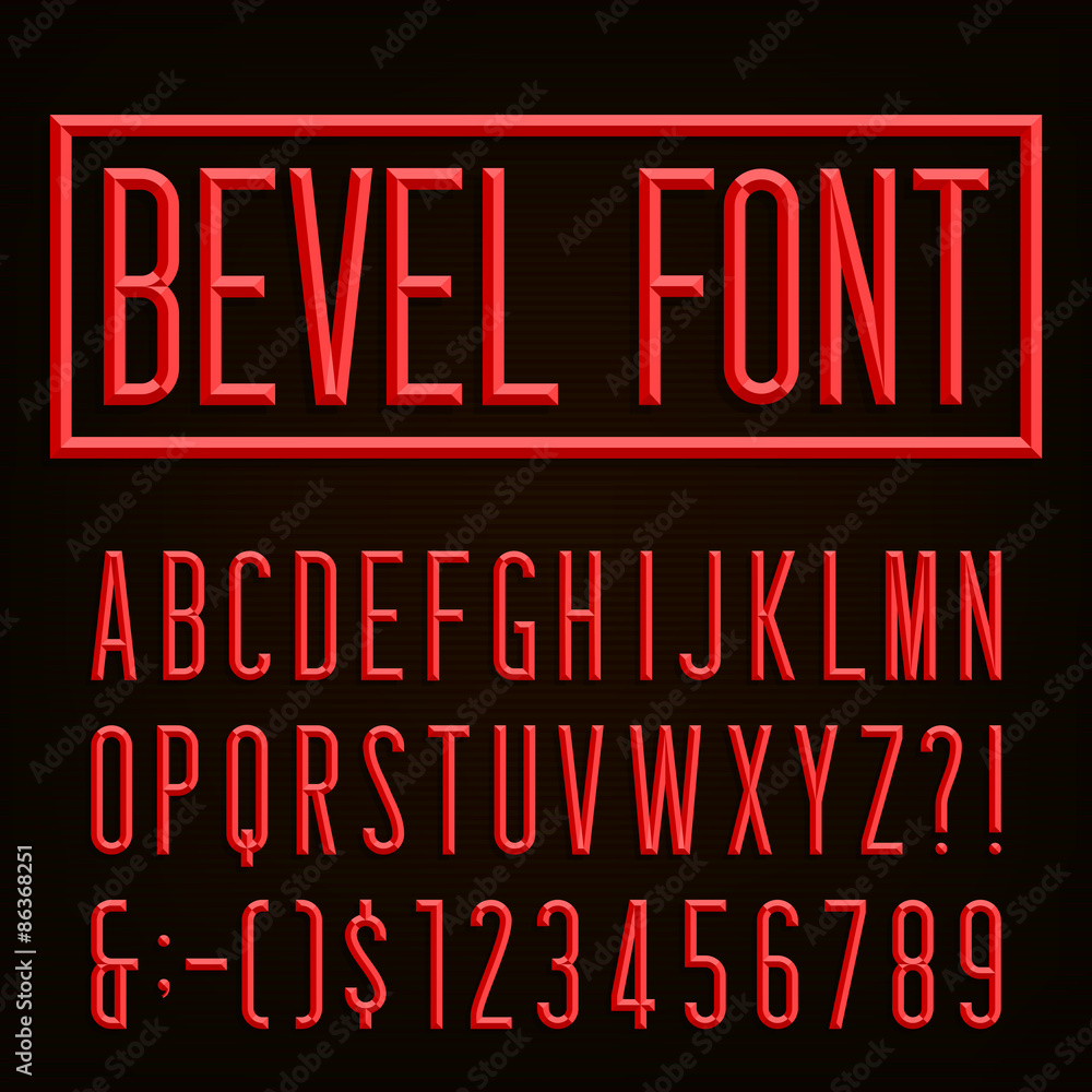 Fototapete retro beveled narrow font. vector alphabet. beveled narrow block letters, numbers and punctuation ma