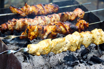 Meat on skewers