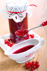 Red currant jelly sauce in a jar