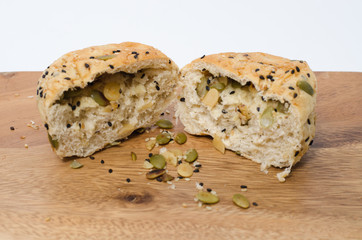  multigrain bread on wood chopping board