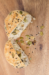  multigrain bread on wood chopping board