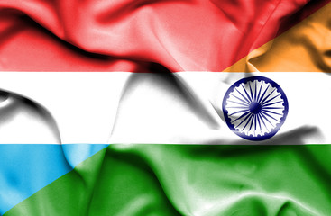 Waving flag of India and Luxembourg