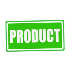 PRODUCT white stamp text on green