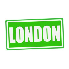 LONDON white stamp text on green