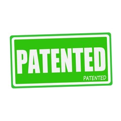 PATENTED white stamp text on green