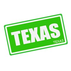 TEXAS white stamp text on green