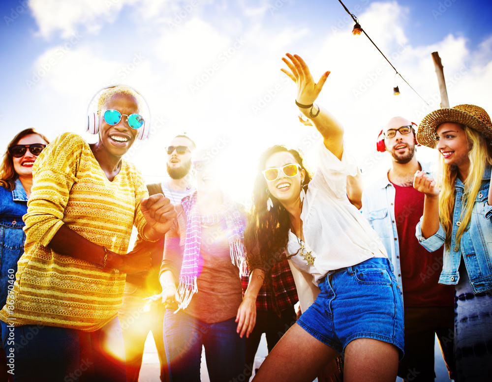 Wall mural friendship dancing bonding beach happiness joyful concept