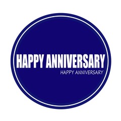 HAPPY ANNIVERSARY white stamp text on blue