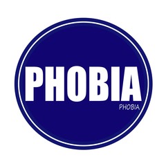 PHOBIA white stamp text on blue