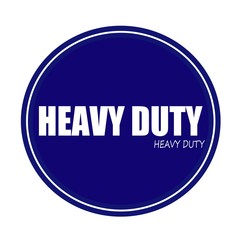 HEAVY DUTY white stamp text on blue