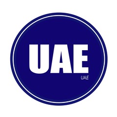 UAE white stamp text on blue