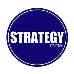 STRATEGY white stamp text on blue