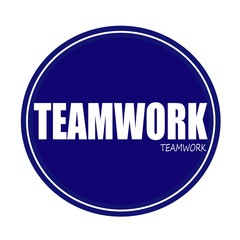 TEAMWORK white stamp text on blue
