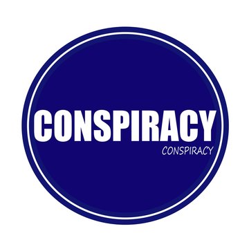 CONSPIRACY white stamp text on blue