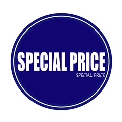 SPECIAL PRICE white stamp text on blue