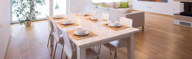 White tableware on the table