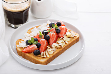 Toast with almond butter and toppings