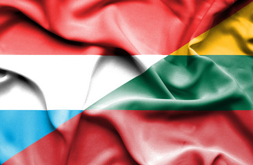 Waving flag of Lithuania and Luxembourg