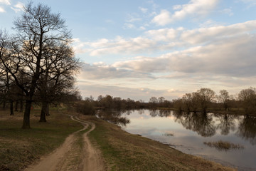 the road along the lake. a warm spring evening