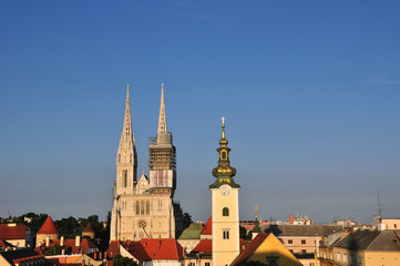Fototapeta na wymiar View from Zagreb Upper town to the Cathedral