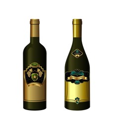 Illustration of set wine bottle with label