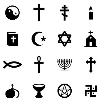 Vector black religion icon set