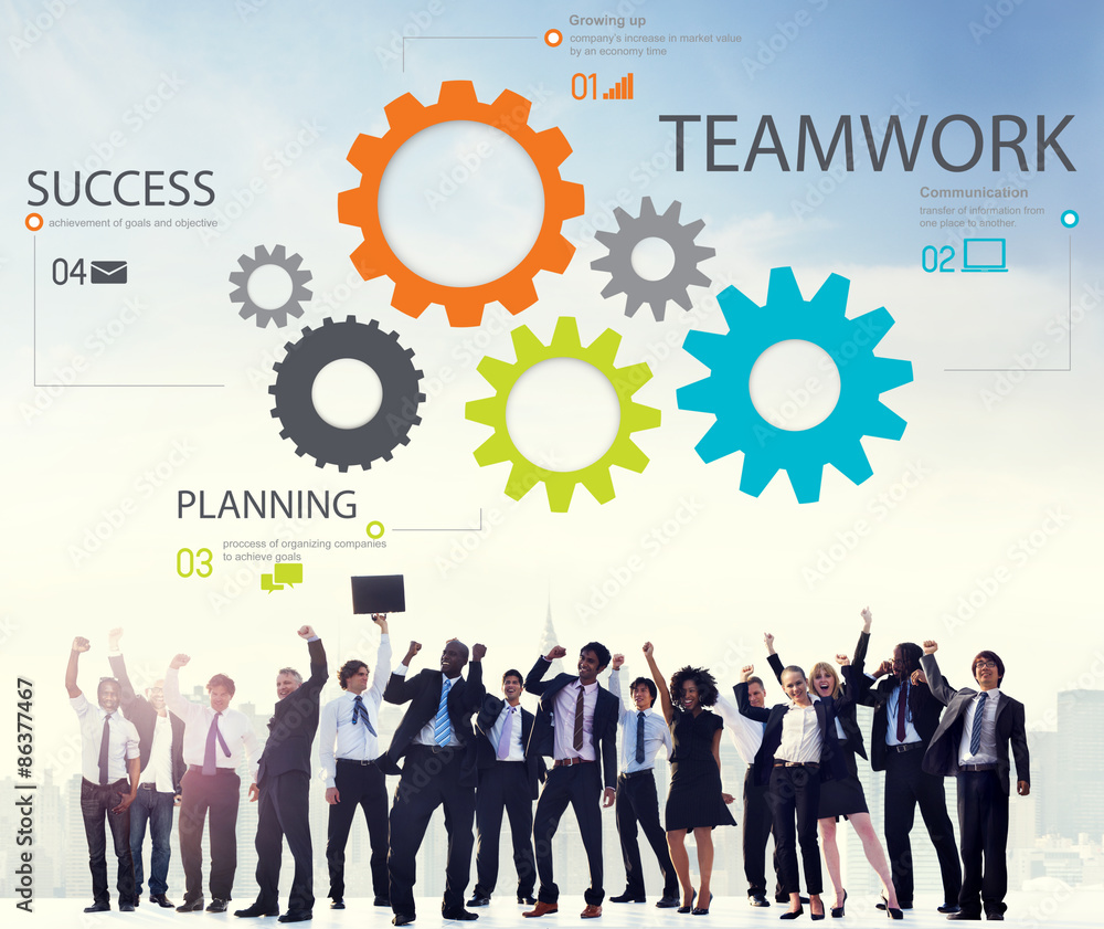 Poster teamwork team collaboration connection togetherness unity concep