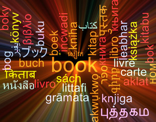 Book multilanguage wordcloud background concept glowing