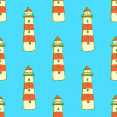 Sketch cute lighthouse in vintage style