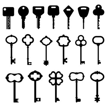 vector set of black keys on white background