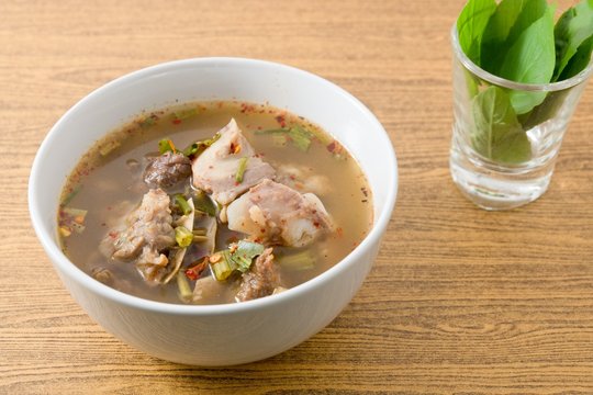 Bowl of Thai Spicy Beef Entrails Soup