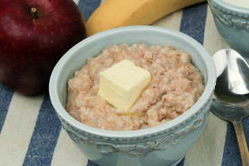 breakfast porridge in a ceramic bowl vintage