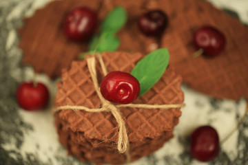 chocolate wafer cookies with mint cherry dessert baking home cooking