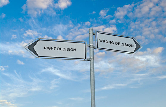 Road signs to right and wrong decisions