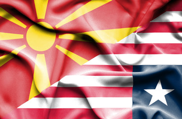 Waving flag of Liberia and Macedonia