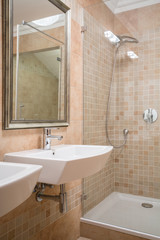 Shower cubicle in beige washroom