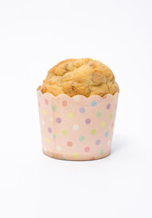 Banana muffin, isolated on white background.