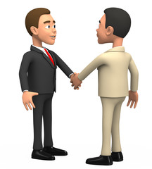 two businessmen on a white background shake hands