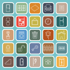 House related line flat icons on blue background