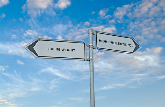 Road sign to losig weight and high cholesterol