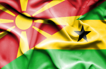 Waving flag of Sao Tome and Principe and Macedonia