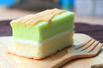 Pandan cake with cream
