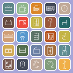 Bedroom line flat icons on violet background