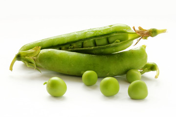 Green peas on a white background