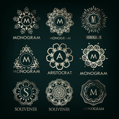 Set of luxury, simple and elegant silver  monogram designs