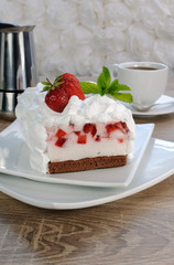 Strawberry souffle cream on the biscuit