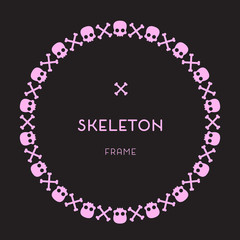 Skull and Bones Pink Frame ON Black Background