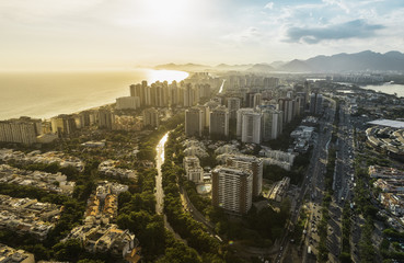 Rio de Janeiro, Barra da Tijuca with sunset light aerial view
