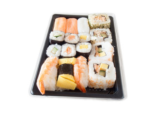 Sushi packs for supermarket in white background