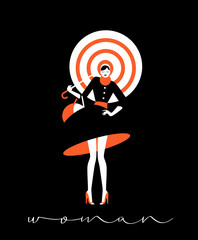 Woman with umbrella on black background. Negative Space